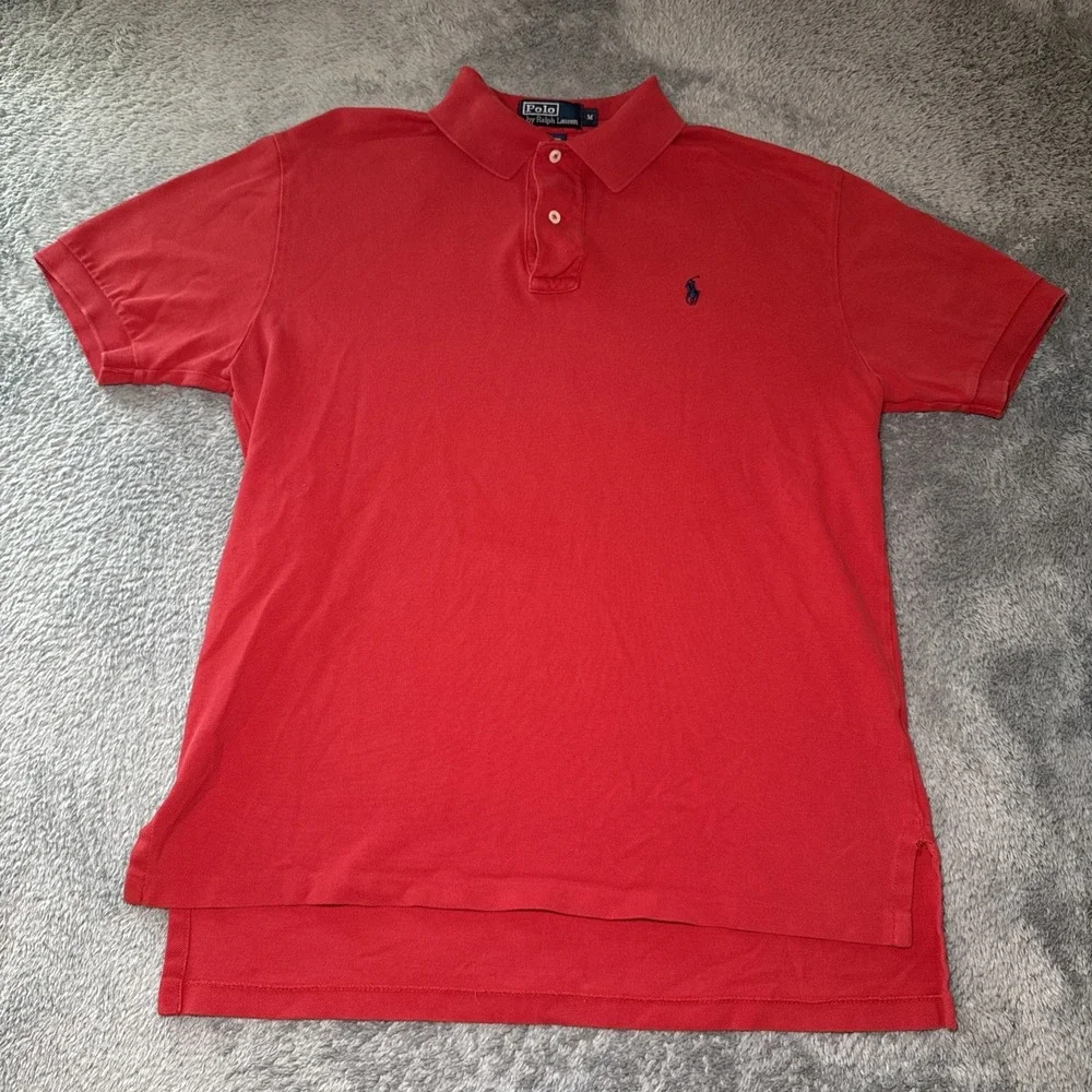 VTG 90s Polo Ralph Lauren Men's Medium Red Short Sleeve Polo Shirt Navy Pony